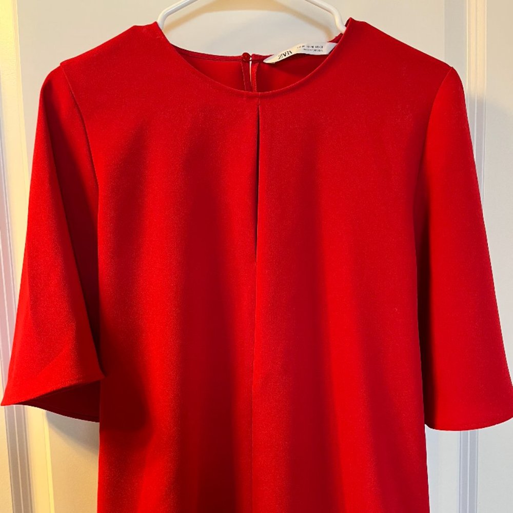 Red Zara Butterfly Sleeve Blouse with Back Tie